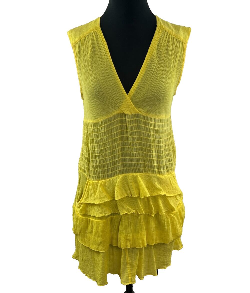 Anthropologie NANETTE LEPORE Yellow Flowy Summer Sleeveless Dress 2 Small S